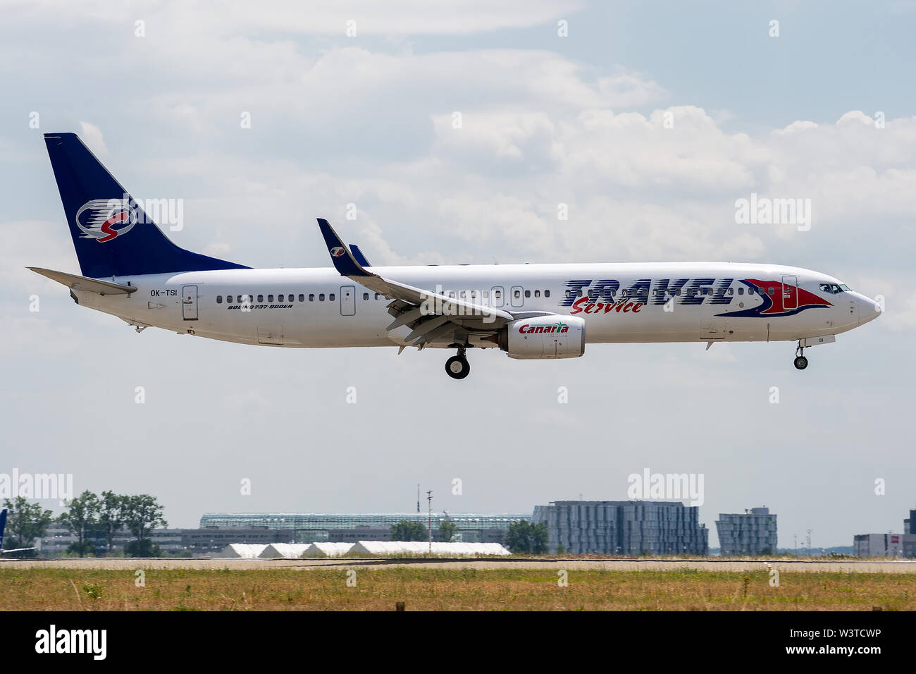 OK-STI Boeing 737-9-37363 GJ (ER) le 11 juillet 2019, l'atterrissage sur Paris à la fin du vol Czech Airlines OK760 venant de Prague Banque D'Images