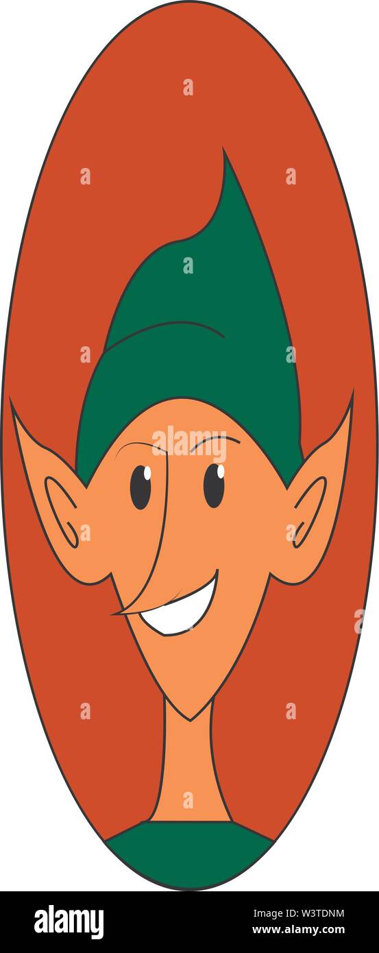 Un heureux avec un elf oreilles pointues et un chapeau vert, Scénario, dessin en couleur ou d'illustration. Illustration de Vecteur