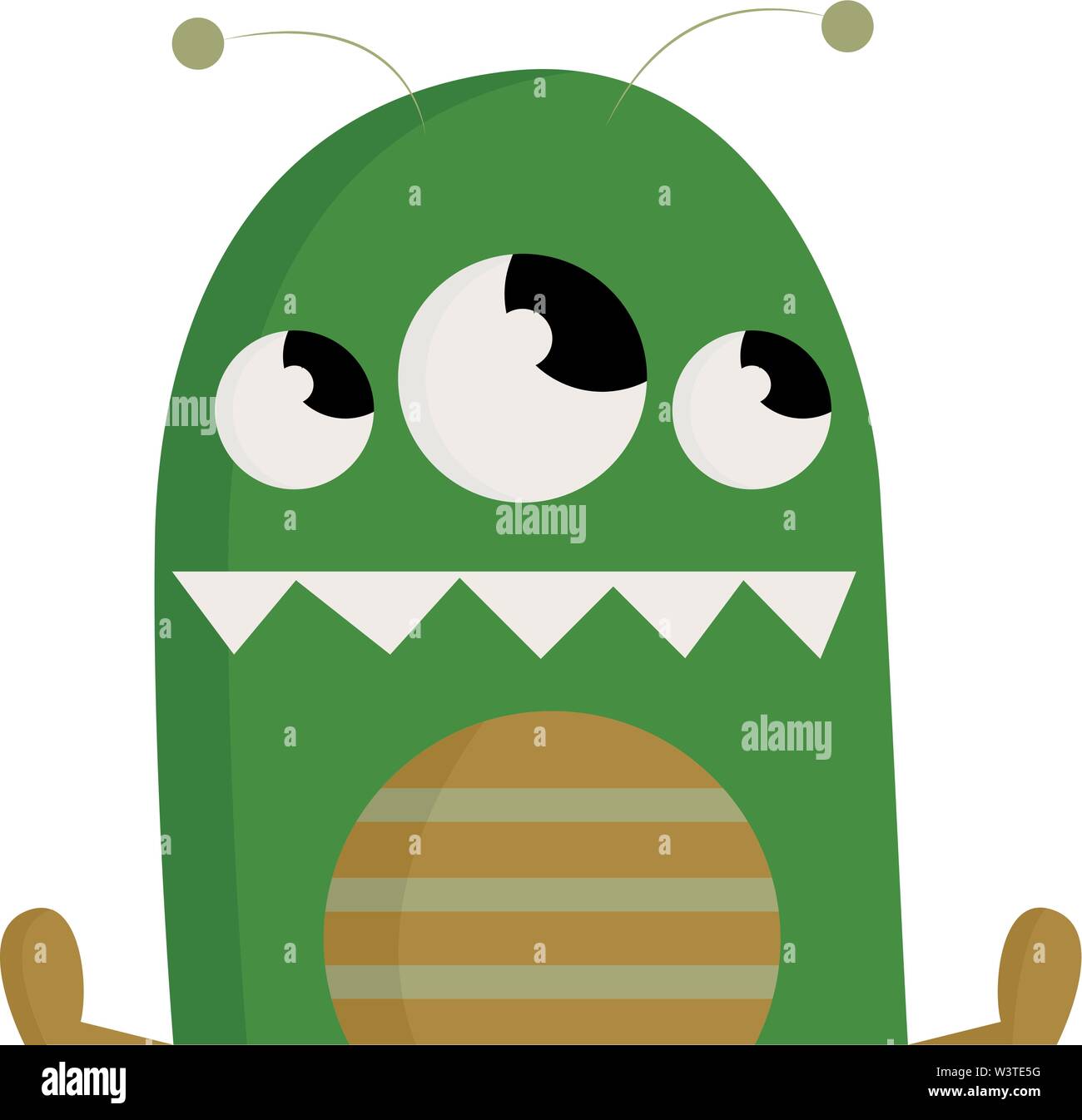 Un monstre aux yeux verts 3 dents pointues avec un rasoir, Scénario, dessin en couleur ou d'illustration. Illustration de Vecteur