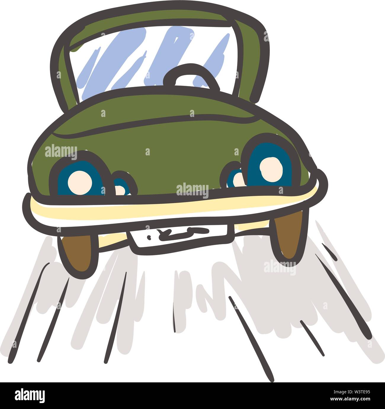 Une voiture bleu vert avec des feux d'exécution sur la route, vecteur, dessin en couleur ou d'illustration. Illustration de Vecteur
