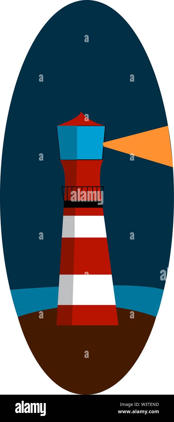 Un grand phare avec toit rouge, Scénario, dessin en couleur ou d'illustration. Illustration de Vecteur