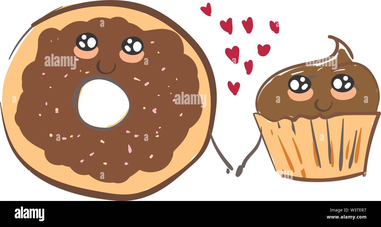 Un Beigne Et Un Petit Gateau Au Chocolat Holding Hands With Red Heart Dans Entre Scenario Dessin En Couleur Ou D Illustration Image Vectorielle Stock Alamy