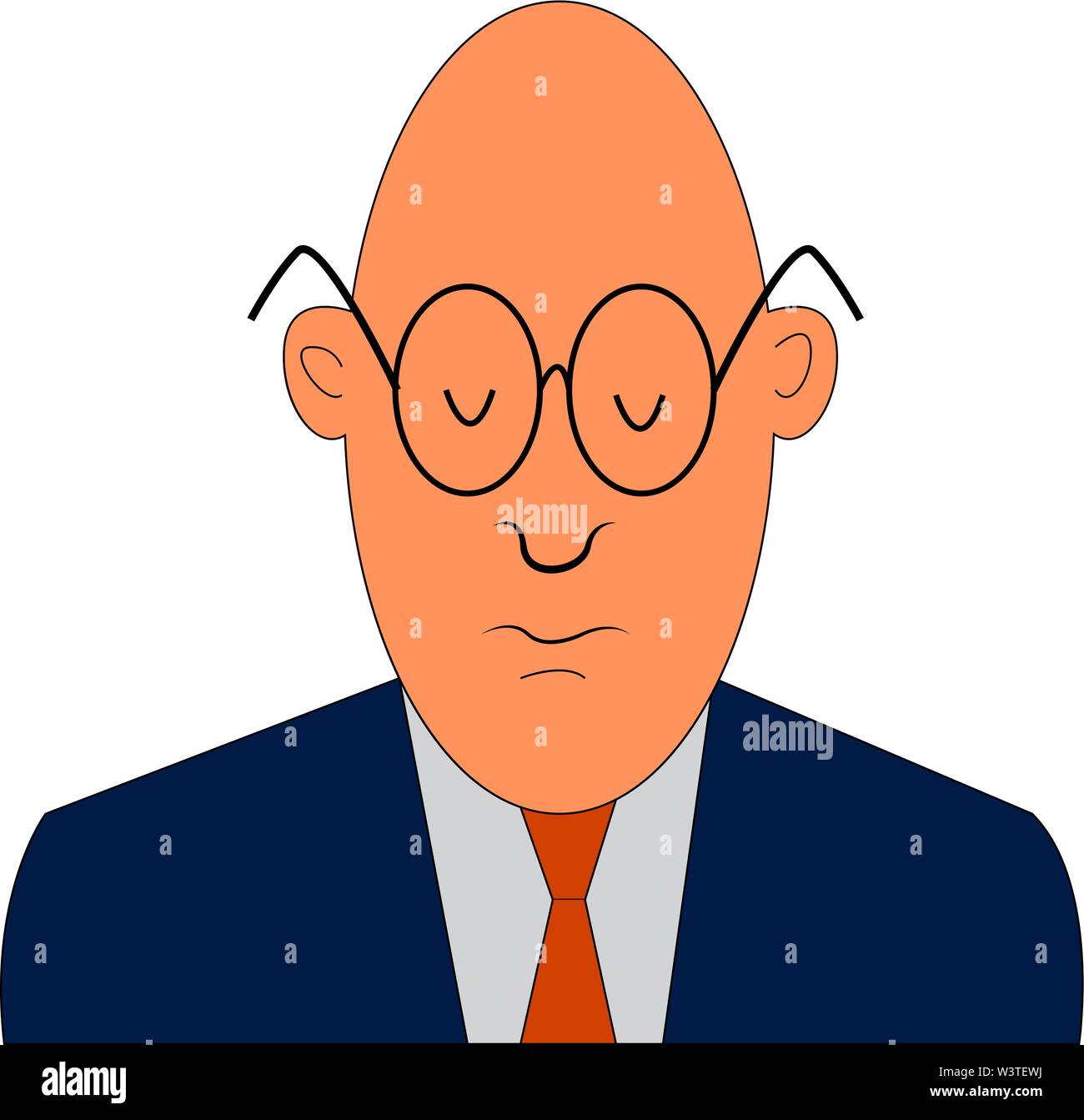 Un homme dans un manteau bleu avec une cravate orange et d'un grands verres, Scénario, dessin en couleur ou d'illustration. Illustration de Vecteur