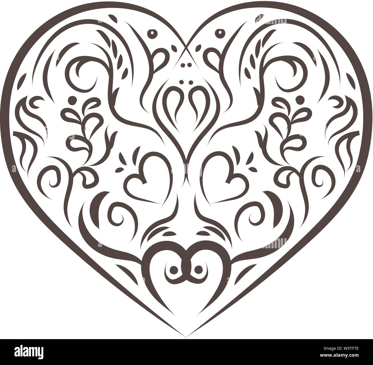 Un bel ornement noir coeur, Scénario, dessin en couleur ou d'illustration. Illustration de Vecteur