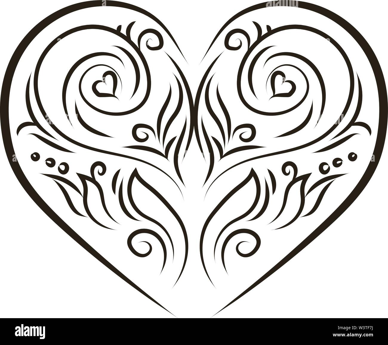 L'ornement coeur avec un design simple, Scénario, dessin en couleur ou d'illustration. Illustration de Vecteur