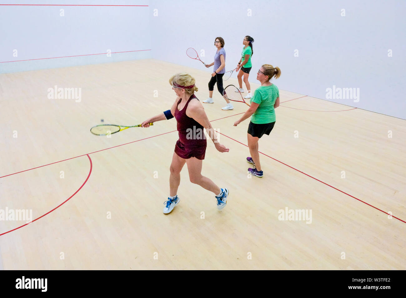 Féministe, doubles, squash, jeu, match, Banque D'Images