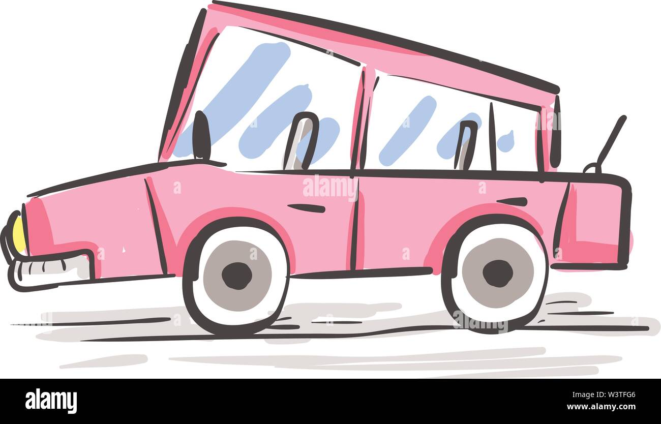 Un très joli dessin d'une voiture en rose, Scénario, dessin en couleur ou d'illustration. Illustration de Vecteur