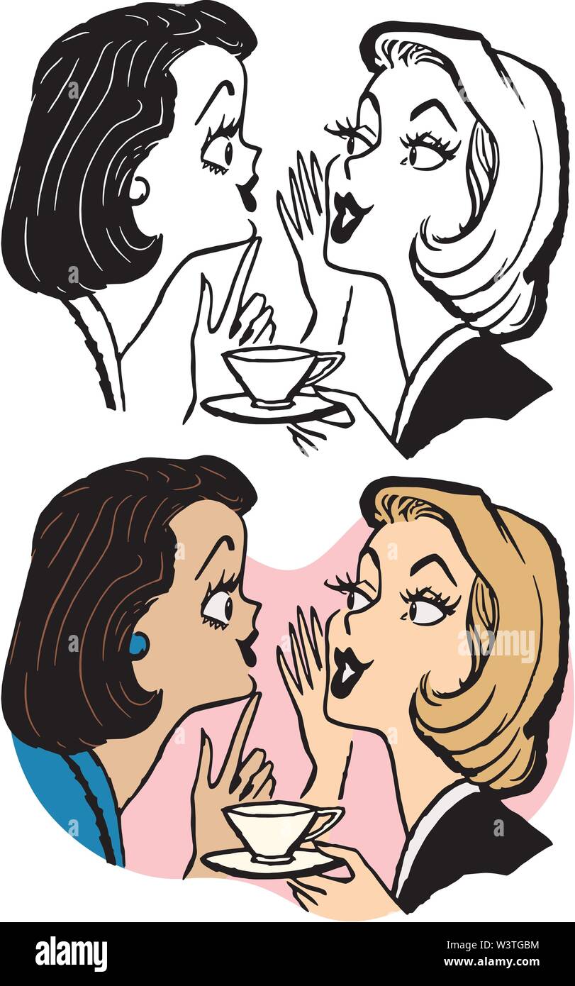 Une paire de femmes gossipping autour d'une tasse de thé. Illustration de Vecteur