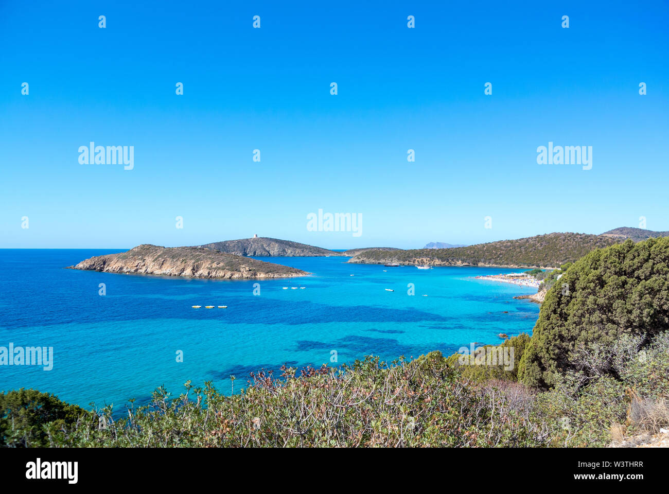 Vue panoramique d'un littoral à Chia, Cagliari, Sardaigne Banque D'Images