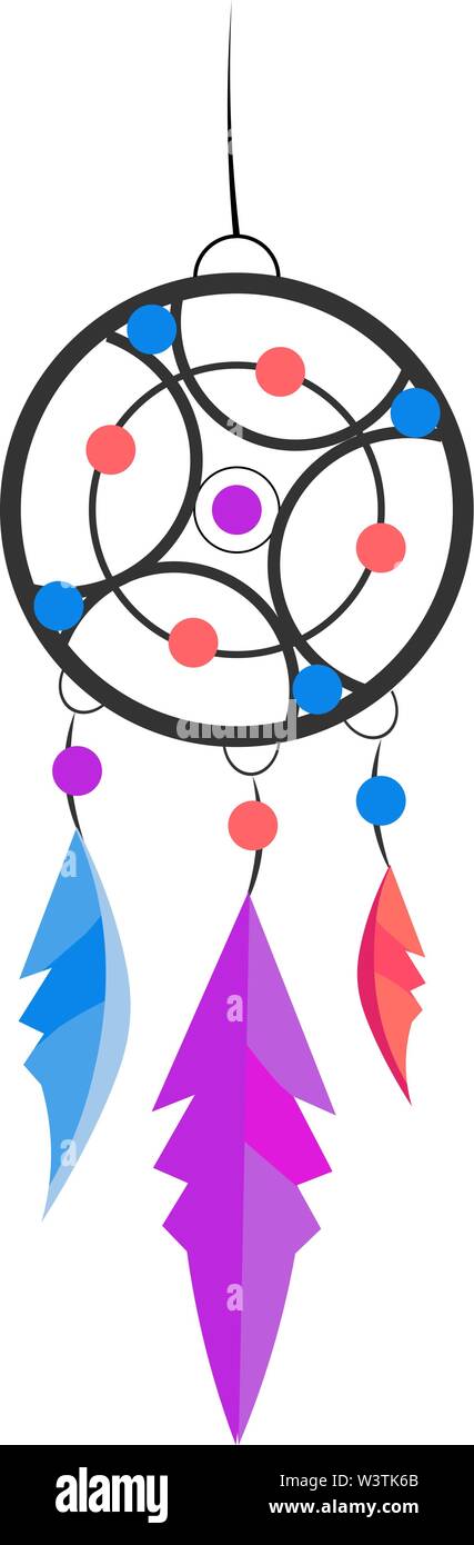 Dream Catcher avec plumes, illustration, vecteur sur fond blanc. Illustration de Vecteur