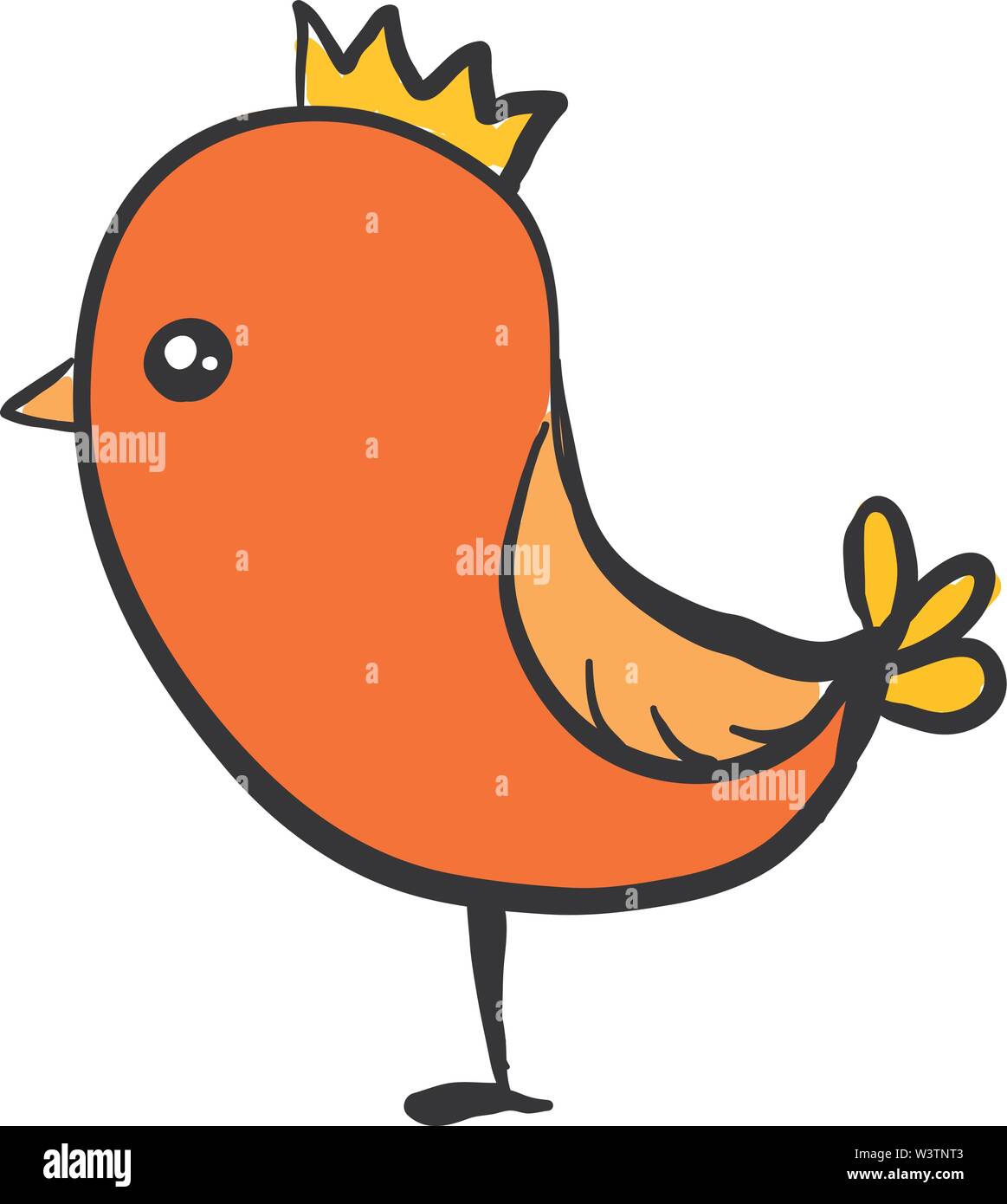 Mignon oiseau orange portant une couronne, illustration, vecteur sur fond blanc. Illustration de Vecteur