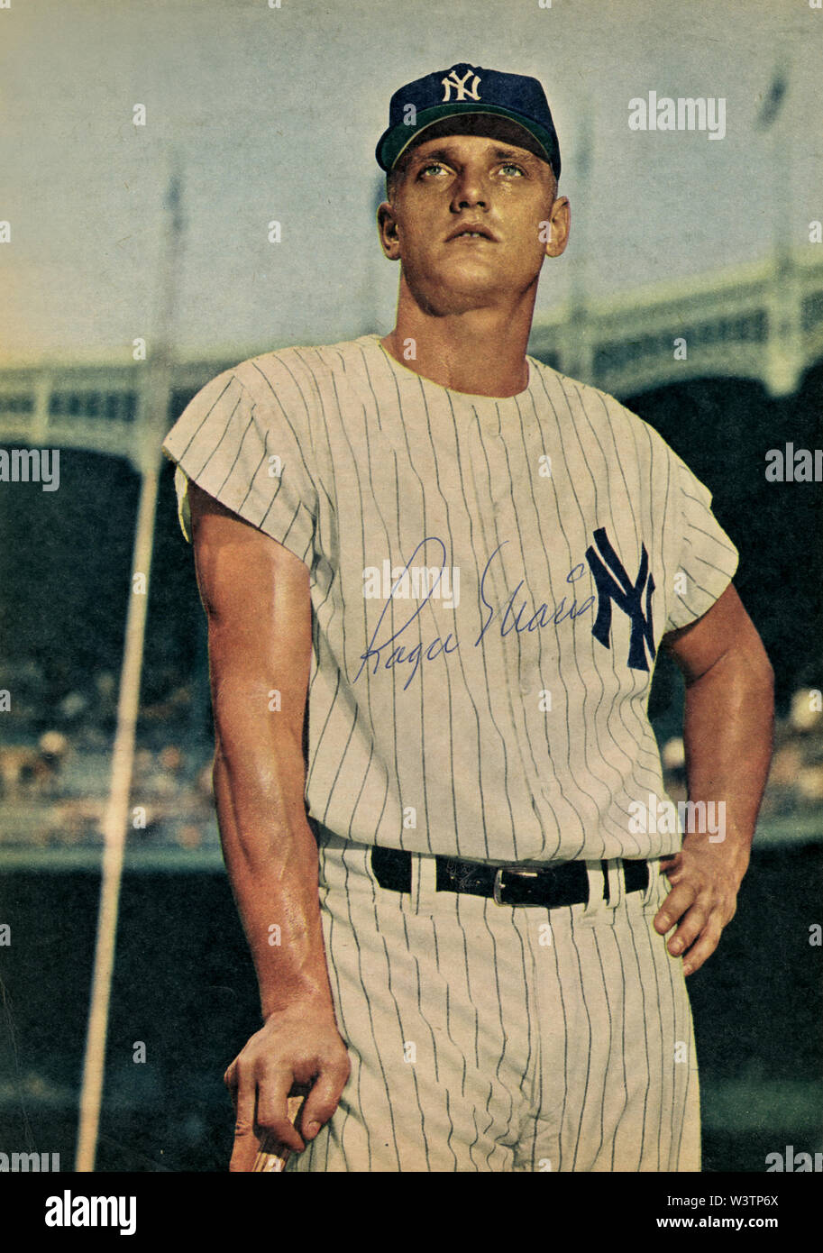 Photo autographiée de star de baseball Roger Maris avec les Yankees de New York vers 1960 Banque D'Images