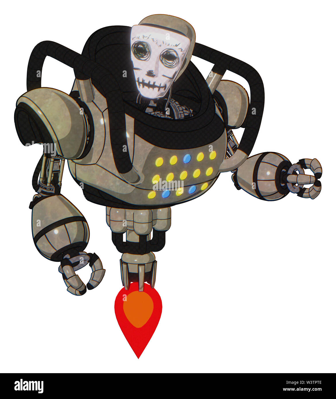 Mech contenant des éléments : masque Visage humanoïde squelette, la peinture de la guerre, de la partie supérieure du thorax, des lumières colorées, propulsion. Matériel : grungy... Banque D'Images