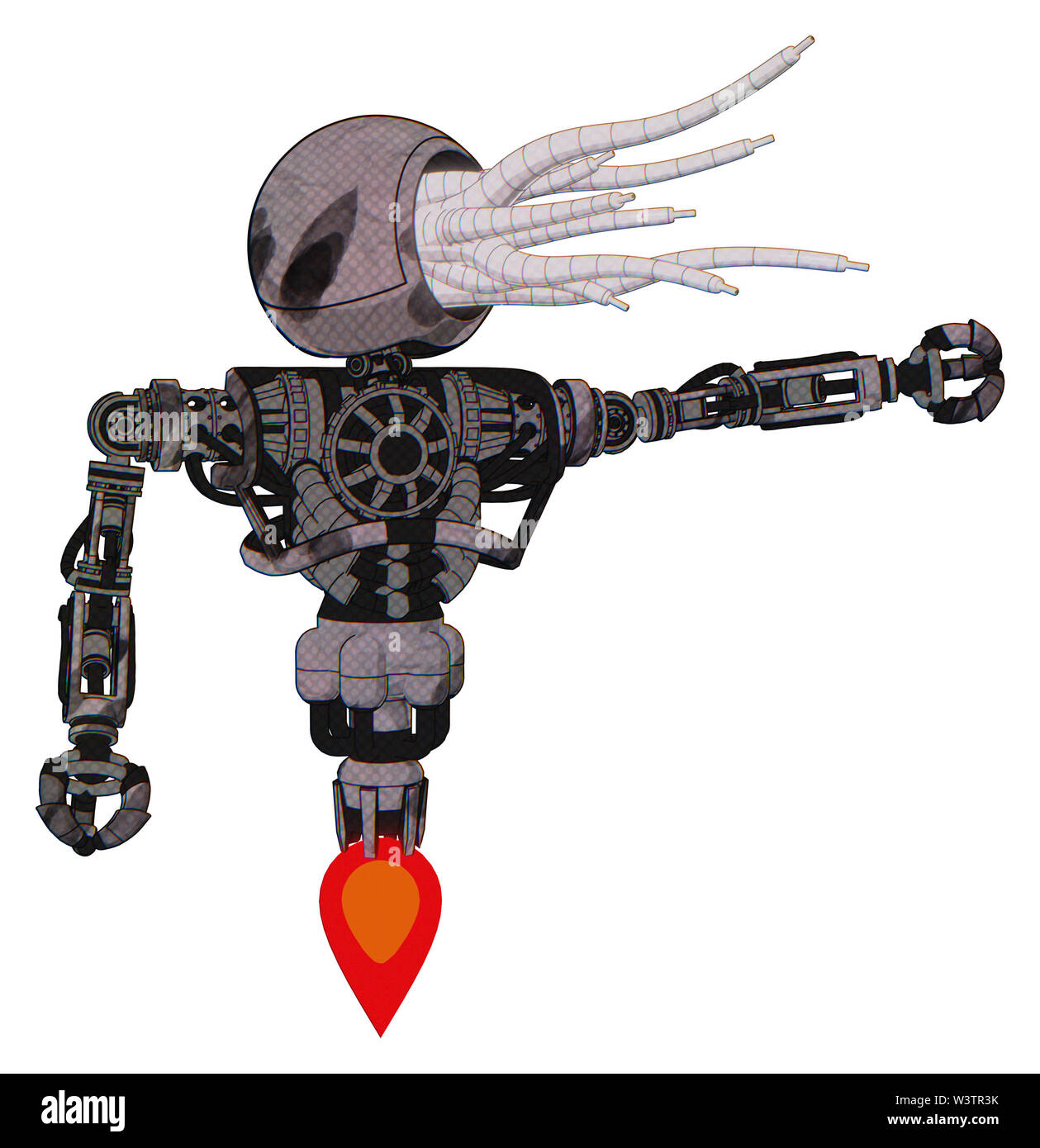 Cyborg contenant des éléments : méduse tête style tentacules en fibre optique blanc, haut de la poitrine lourde, pas de poitrine, propulsion. Matériel : sketch... Banque D'Images