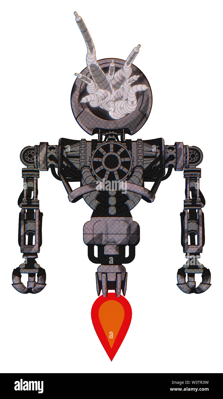 Cyborg contenant des éléments : méduse tête style tentacules en fibre optique blanc, haut de la poitrine lourde, pas de poitrine, propulsion. Matériel : sketch... Banque D'Images