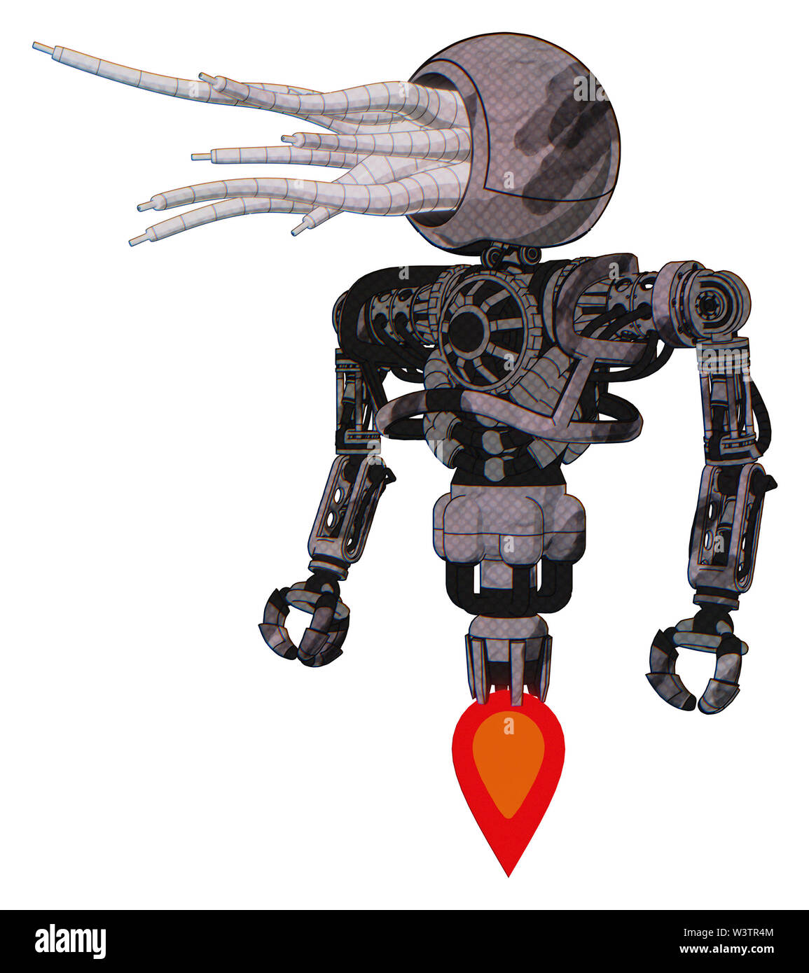 Cyborg contenant des éléments : méduse tête style tentacules en fibre optique blanc, haut de la poitrine lourde, pas de poitrine, propulsion. Matériel : sketch... Banque D'Images