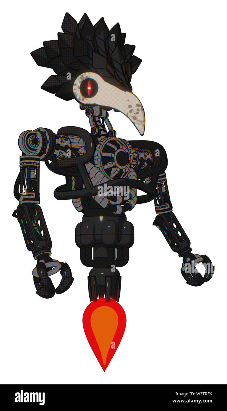 Cyborg contenant des éléments : bird skull head, ligne rouge, les yeux lourds, design plume d'oiseau haut de la poitrine, pas de poitrine, propulsion. Matériel : propre. Banque D'Images