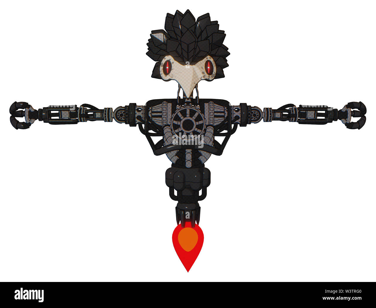 Cyborg contenant des éléments : bird skull head, ligne rouge, les yeux lourds, design plume d'oiseau haut de la poitrine, pas de poitrine, propulsion. Matériel : propre. Banque D'Images