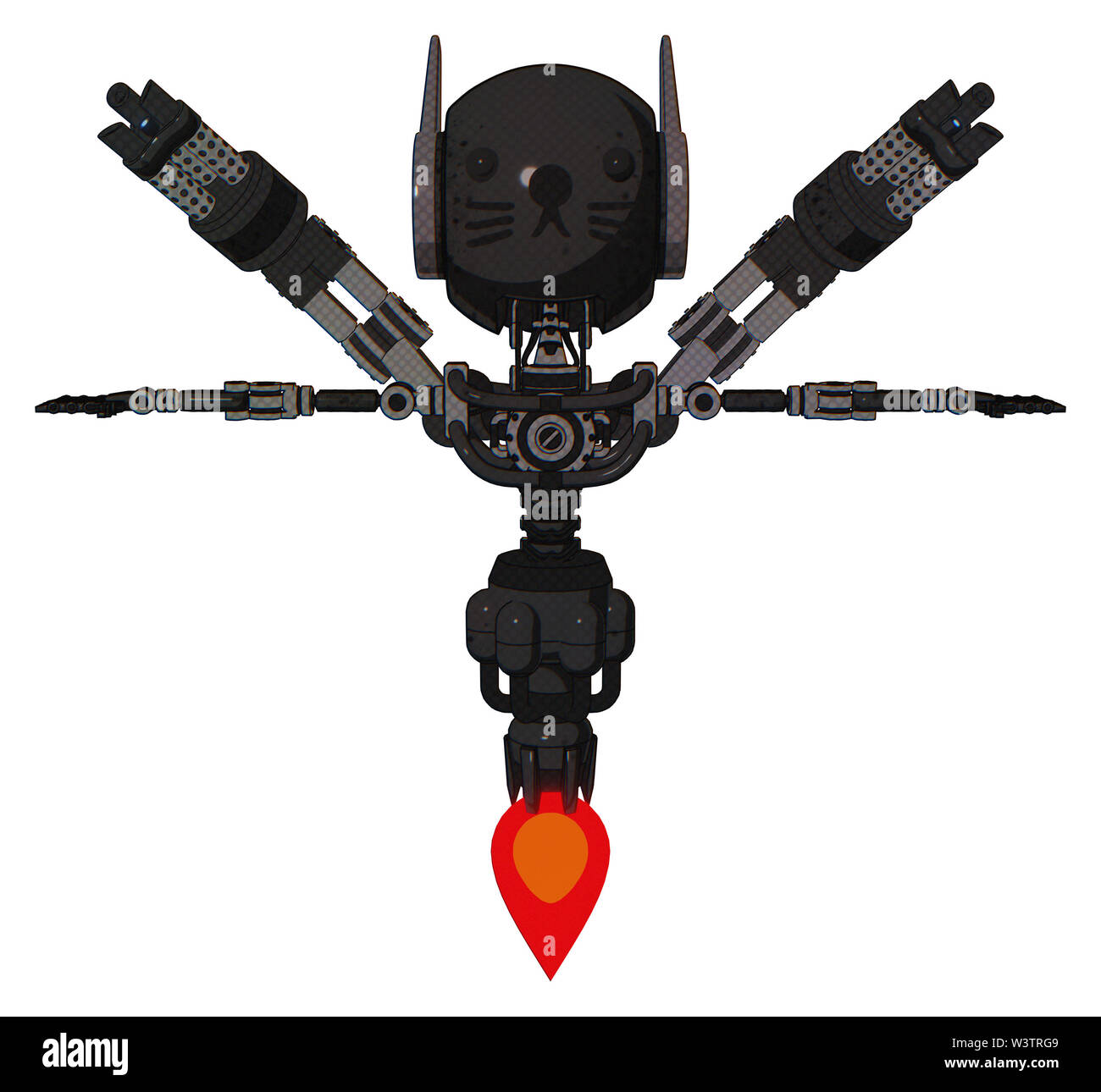 Mech contenant des éléments : tête à tête ronde, winglets, lumière, exoshielding poitrine minigun retour assemblée générale, pas de poitrine, la propulsion par réaction, visage de chat. Banque D'Images