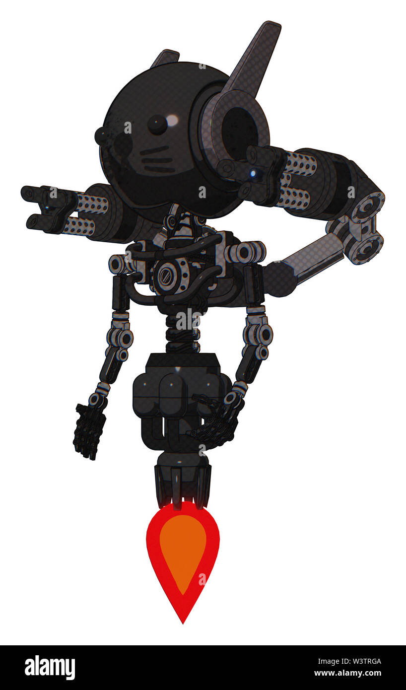 Mech contenant des éléments : tête à tête ronde, winglets, lumière, exoshielding poitrine minigun retour assemblée générale, pas de poitrine, la propulsion par réaction, visage de chat. Banque D'Images