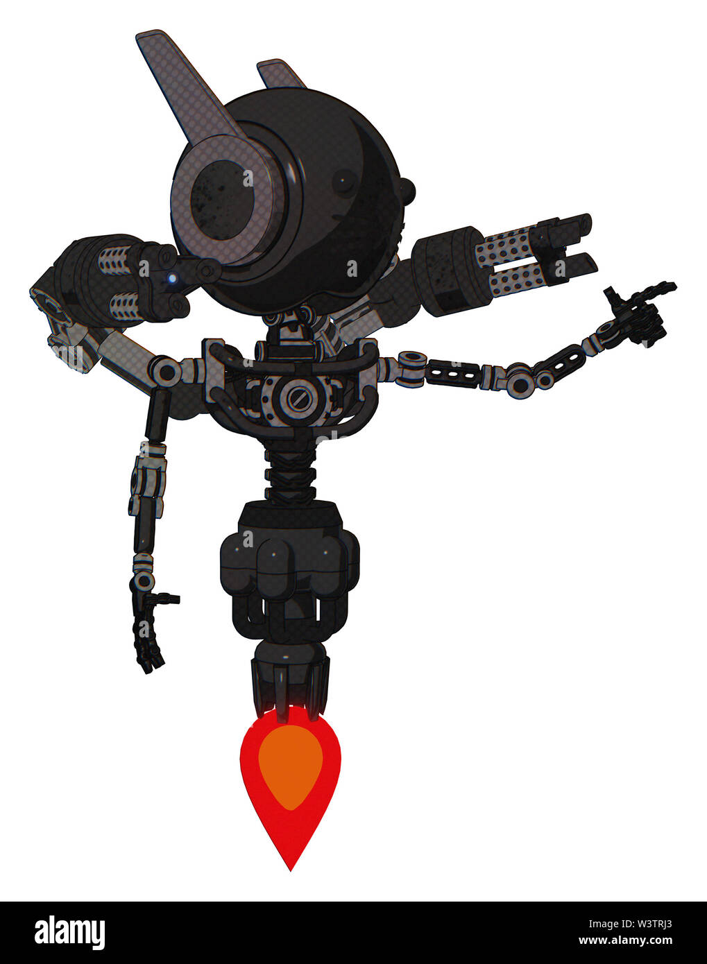 Mech contenant des éléments : tête à tête ronde, winglets, lumière, exoshielding poitrine minigun retour assemblée générale, pas de poitrine, la propulsion par réaction, visage de chat. Banque D'Images