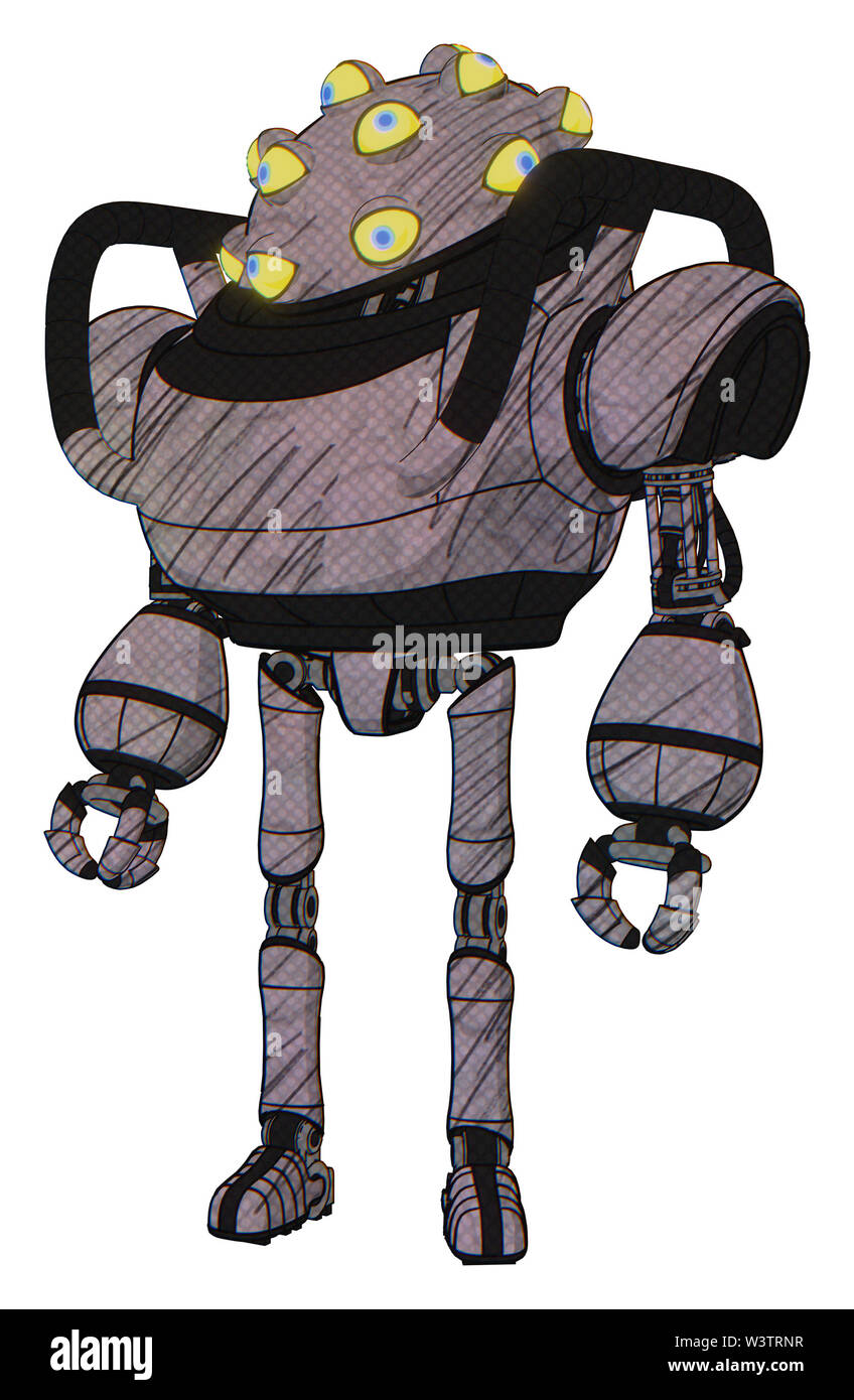 Mech contenant des éléments : de nombreux-eyed monster design tête lourde, la partie supérieure du thorax, pied ultra-léger exosuit. Matériau : croquis foncé lignes. Situation : L'article. Banque D'Images