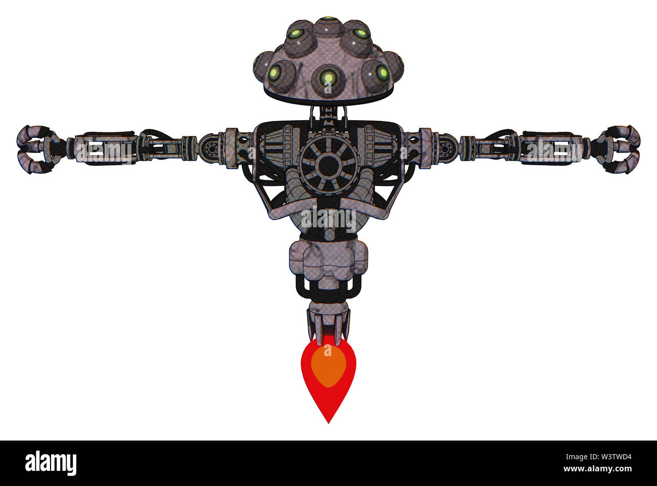 Android contenant des éléments : de nombreux robo-œil domehead design, le haut de la poitrine lourde, pas de poitrine, propulsion. Matériau : doodle aléatoire croquis sombre. Banque D'Images