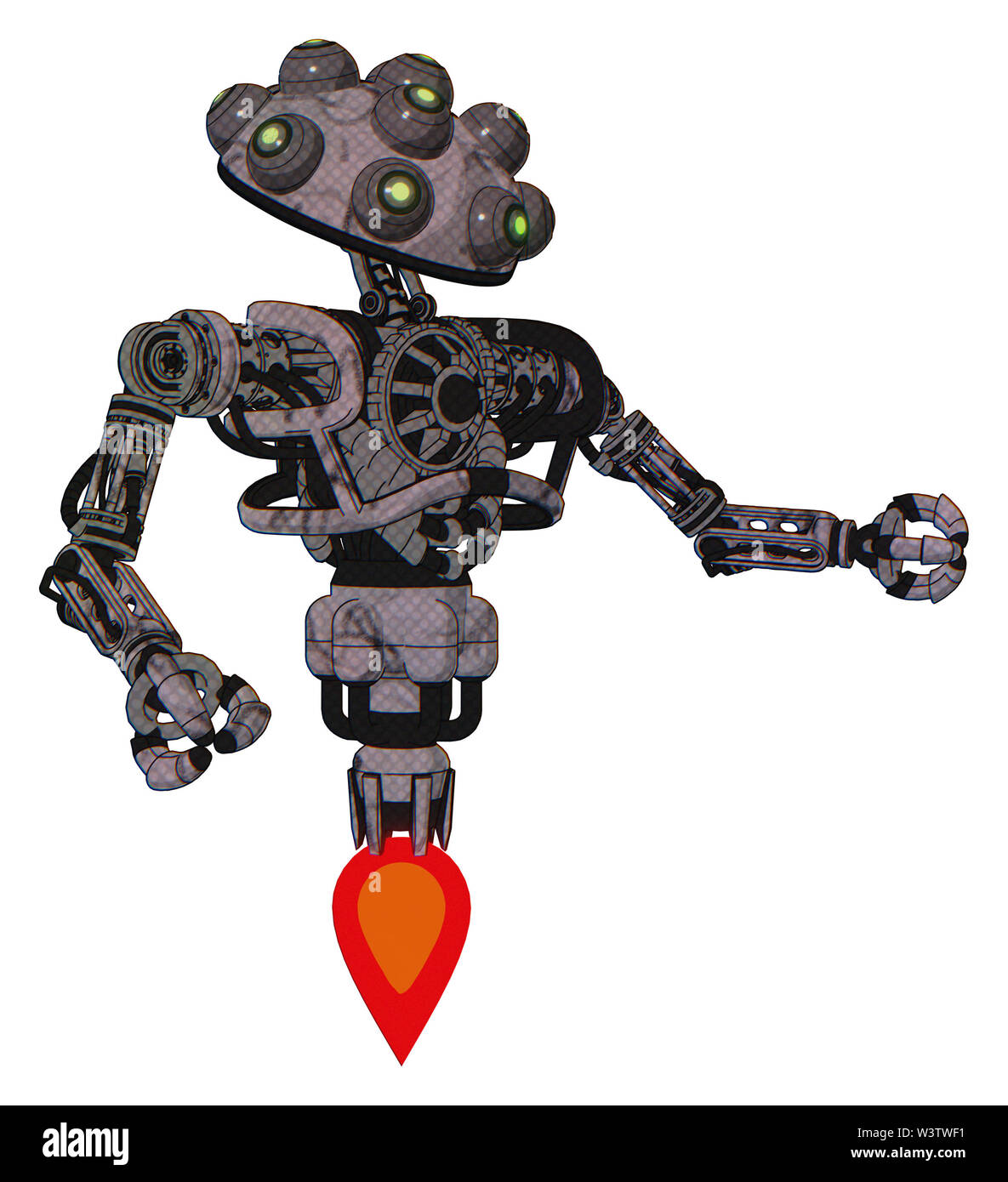 Android contenant des éléments : de nombreux robo-œil domehead design, le haut de la poitrine lourde, pas de poitrine, propulsion. Matériau : doodle aléatoire croquis sombre. Banque D'Images