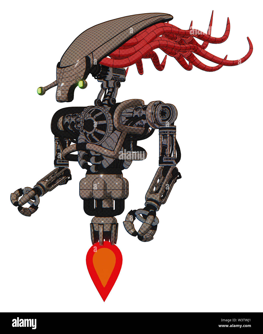 Cyborg contenant des éléments : skull head allongées, câbles, grosse poitrine, pas de poitrine, propulsion. Matériau : demi-teinte kaki. Banque D'Images