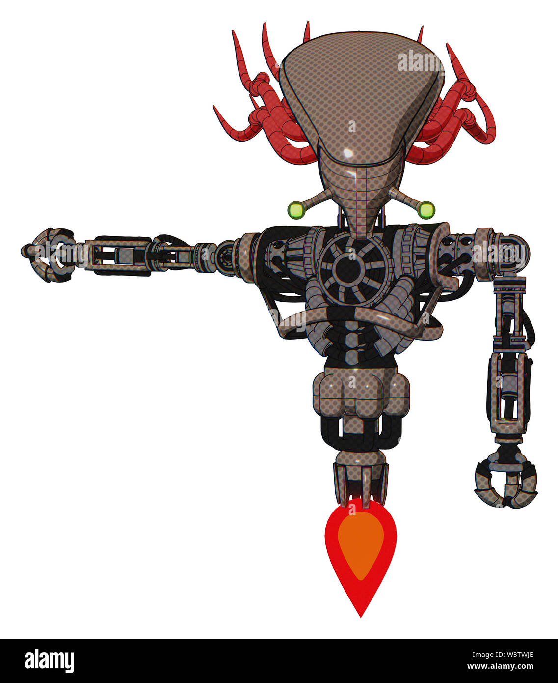 Cyborg contenant des éléments : skull head allongées, câbles, grosse poitrine, pas de poitrine, propulsion. Matériau : demi-teinte kaki. Banque D'Images