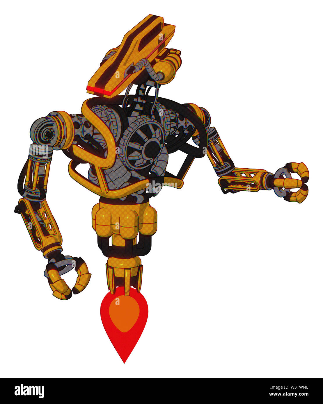 Les éléments contenant de l'automate : retro double tête, tête lourde, pistolet laser haut de la poitrine, pas de poitrine, propulsion. Matériau : jaune primaire. Banque D'Images