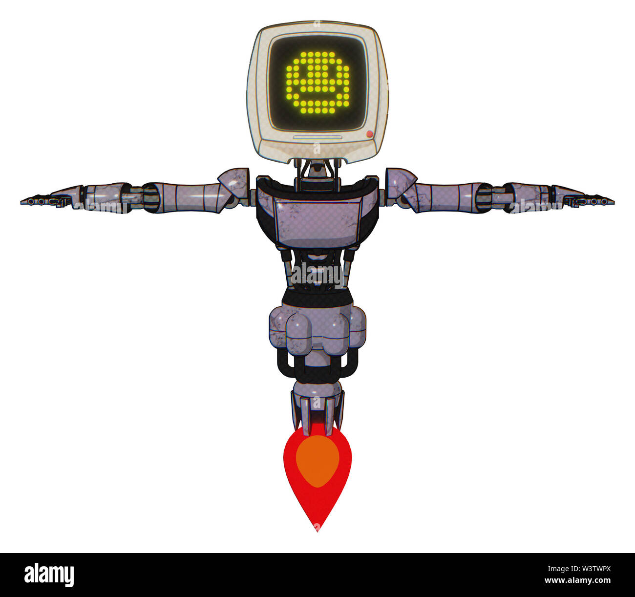 Contenant des éléments du robot : ancien moniteur de l'ordinateur, l'affichage du visage heureux jaune, léger, exoshielding poitrine poitrine ultra-léger exosuit, Jet Propulsion. Banque D'Images