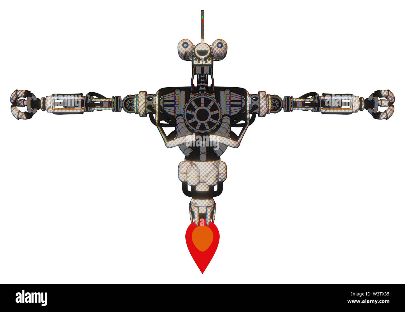 Droid contenant des éléments : retro double tête de caméra, renversé fin tête, partie supérieure de la poitrine lourde, pas de poitrine, propulsion. Matériau : croquis de demi-teintes. Banque D'Images