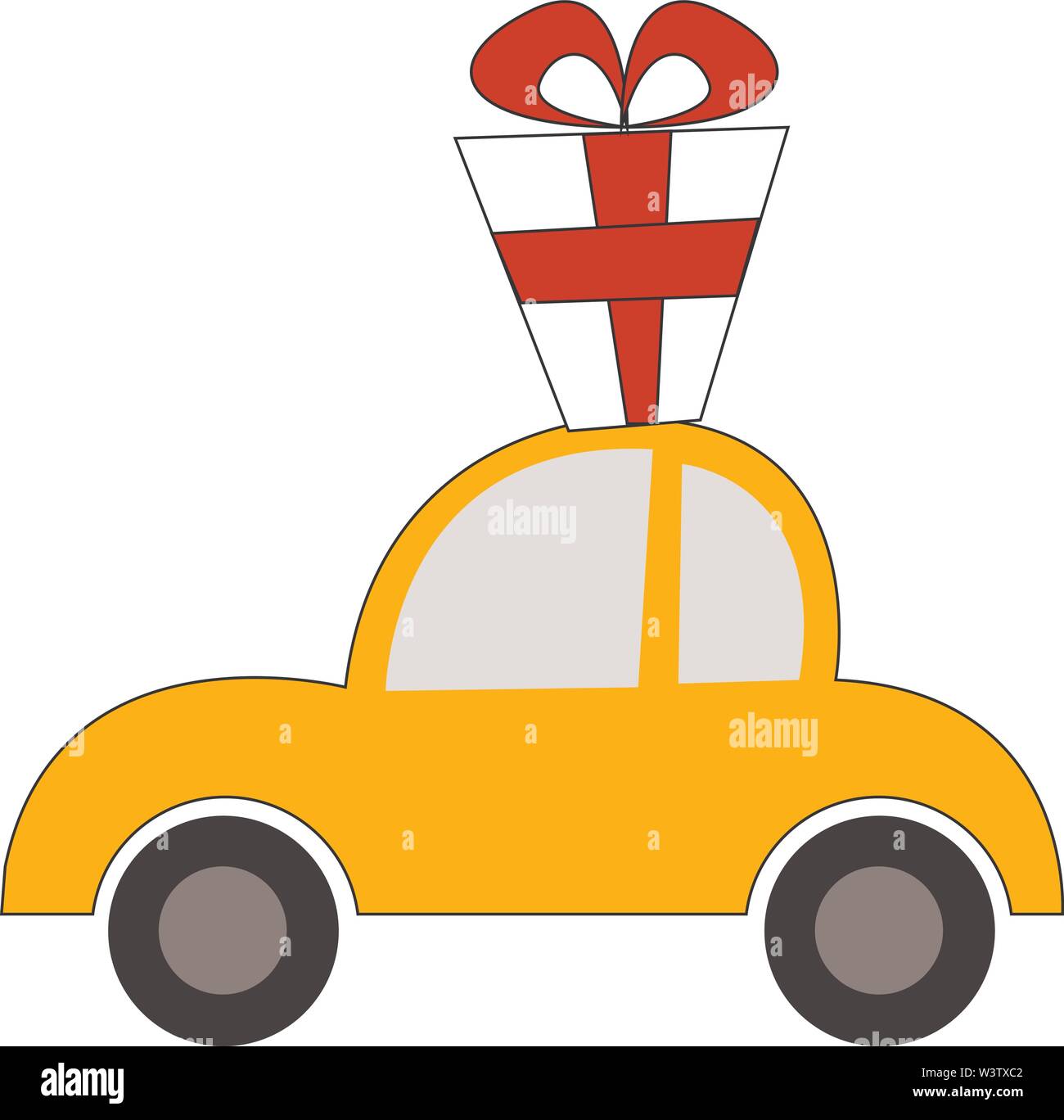Voiture transportant un présent, illustration, vecteur sur fond blanc. Illustration de Vecteur