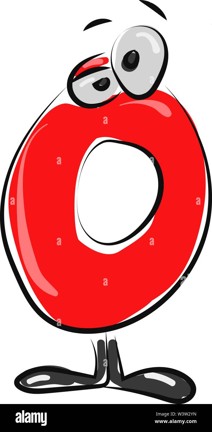 Zéro rouge avec les yeux, illustration, vecteur sur fond blanc. Illustration de Vecteur