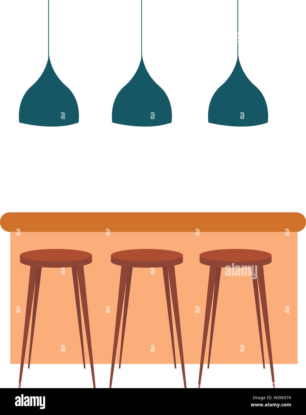 Comptoir bar avec tabourets, illustration, vecteur sur fond blanc. Illustration de Vecteur