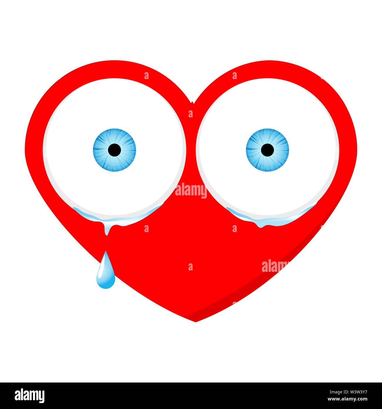 Pleurer triste coeur visage avec les yeux et drop. L'icône rouge isolé Illustration de Vecteur