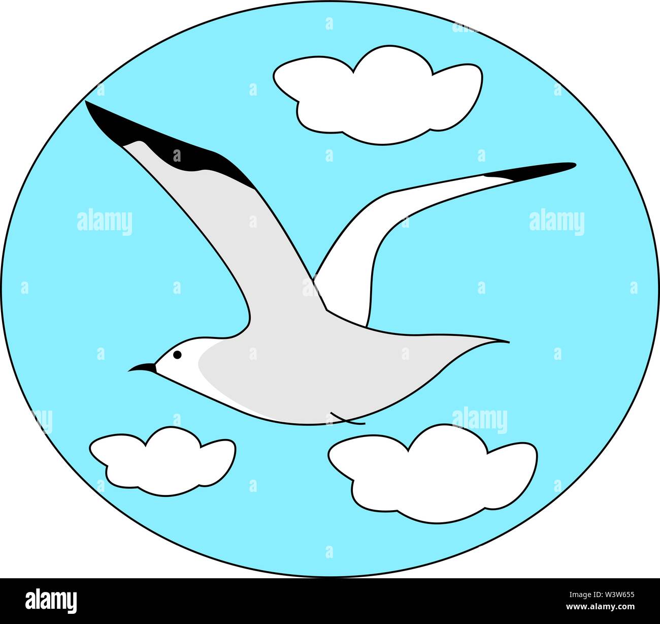 Mouette volant dans le ciel, illustration, vecteur sur fond blanc. Illustration de Vecteur