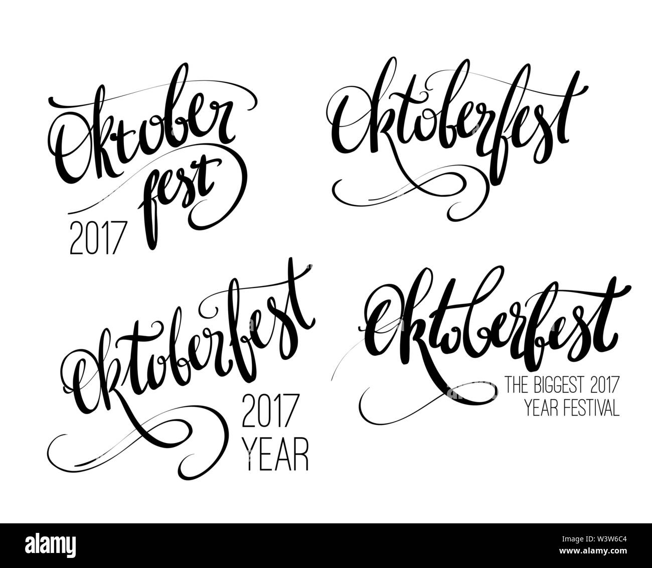 Oktoberfest vector hand lettrage, pinceau calligraphie inscription pour bannières et logo design. Noir et blanc 2017 Oktoberfest mot isolé Illustration de Vecteur