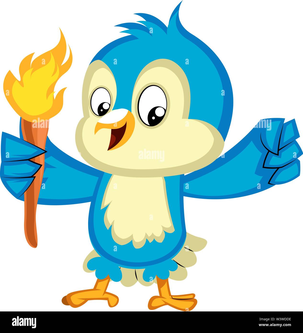 Blue Bird est titulaire d'une torche, illustration, vecteur sur fond blanc. Illustration de Vecteur