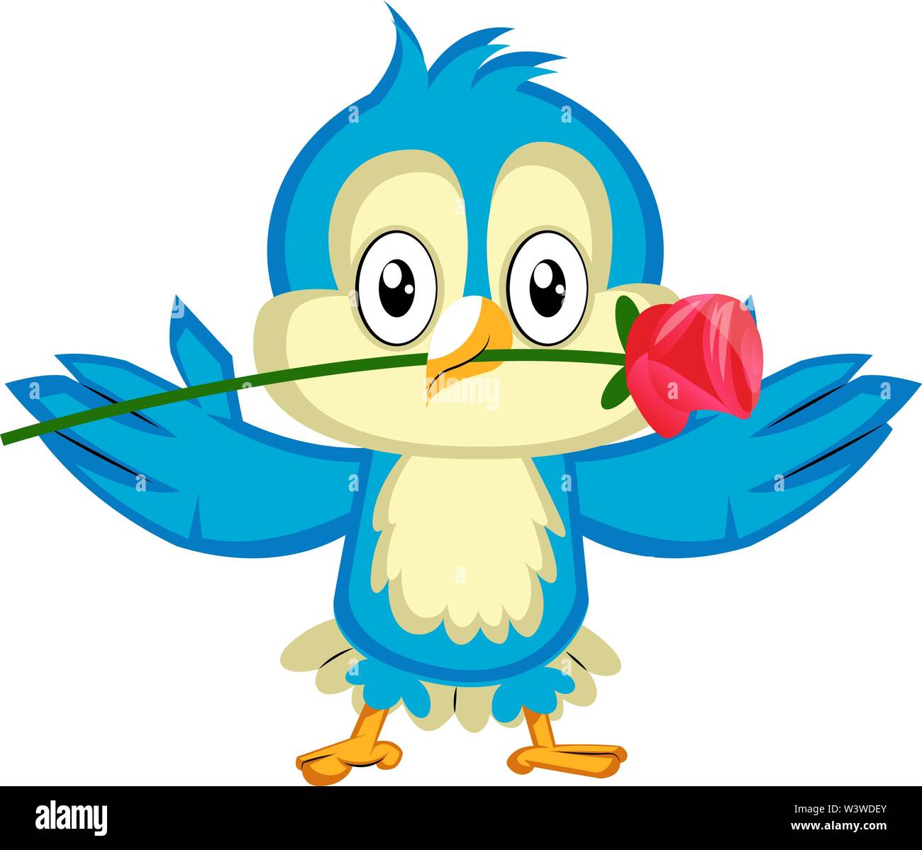 Blue Bird est tenant une rose rouge, illustration, vecteur sur fond blanc. Illustration de Vecteur