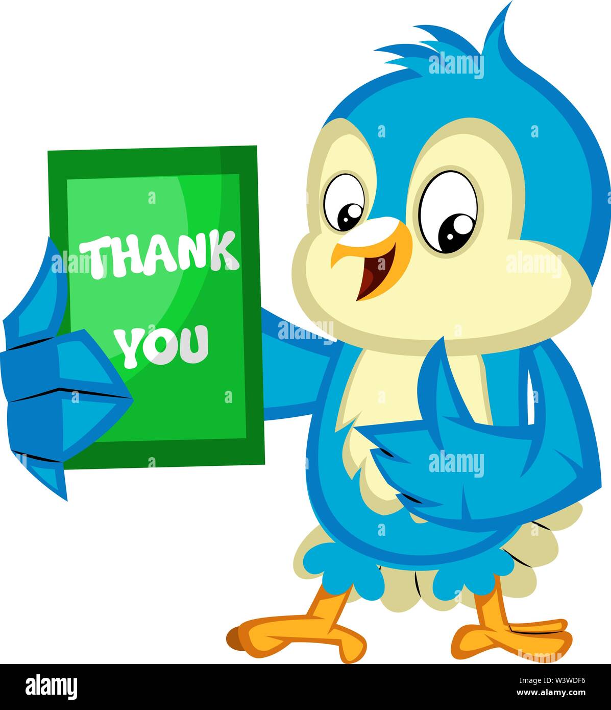 Blue Bird est tenant une carte de remerciement, illustration, vecteur sur fond blanc. Illustration de Vecteur