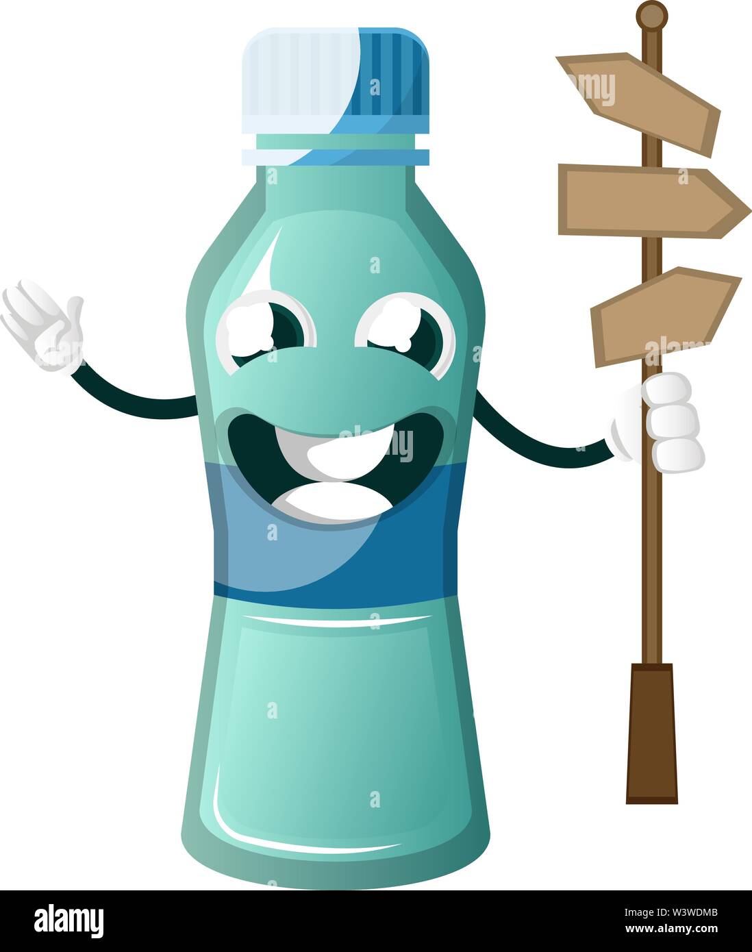 La bouteille est tenue route en direction de signer, illustration, vecteur sur fond blanc. Illustration de Vecteur