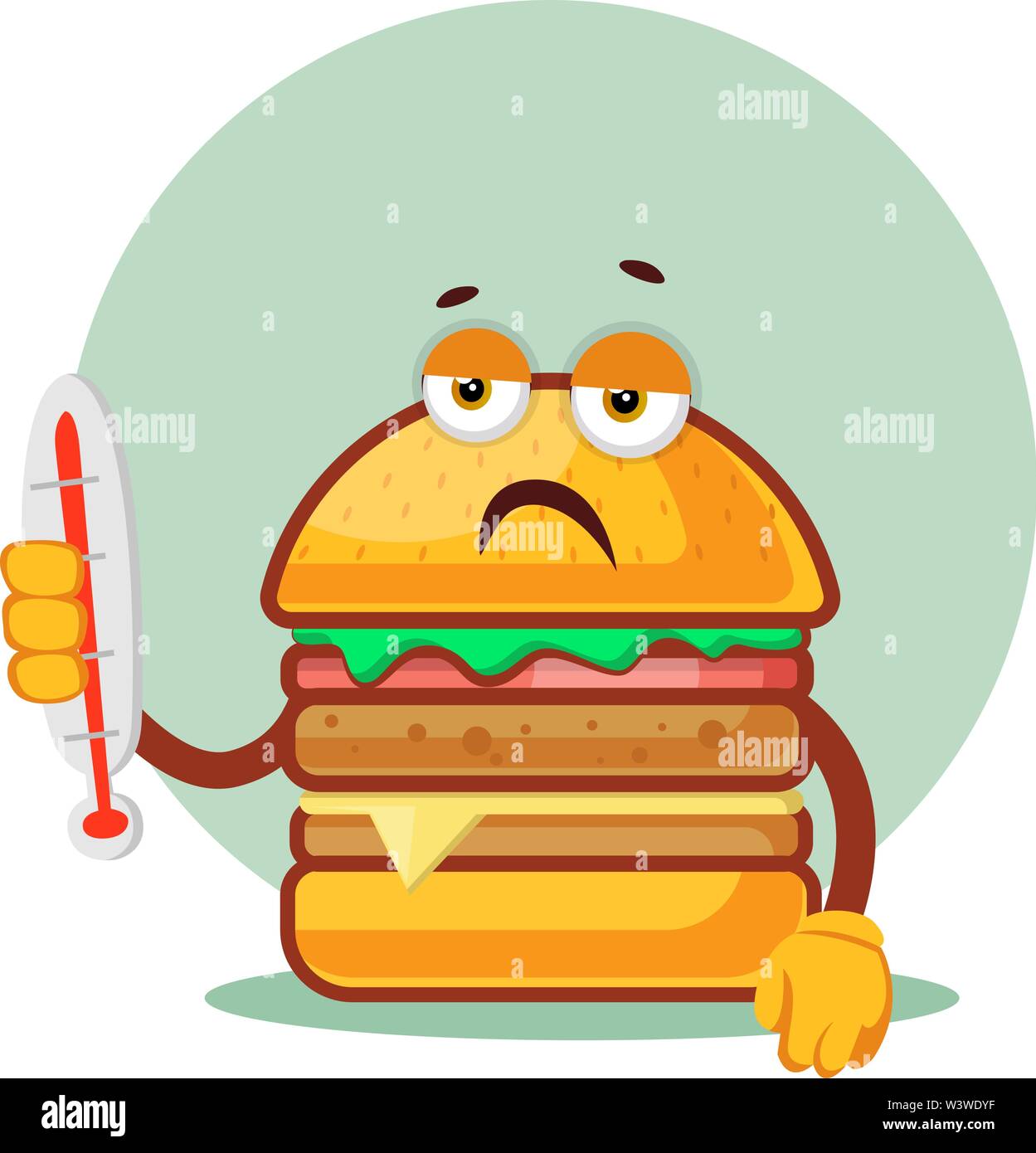 Burger est titulaire d'un thermomètre qui indique la température chaude, illustration, vecteur sur fond blanc. Illustration de Vecteur