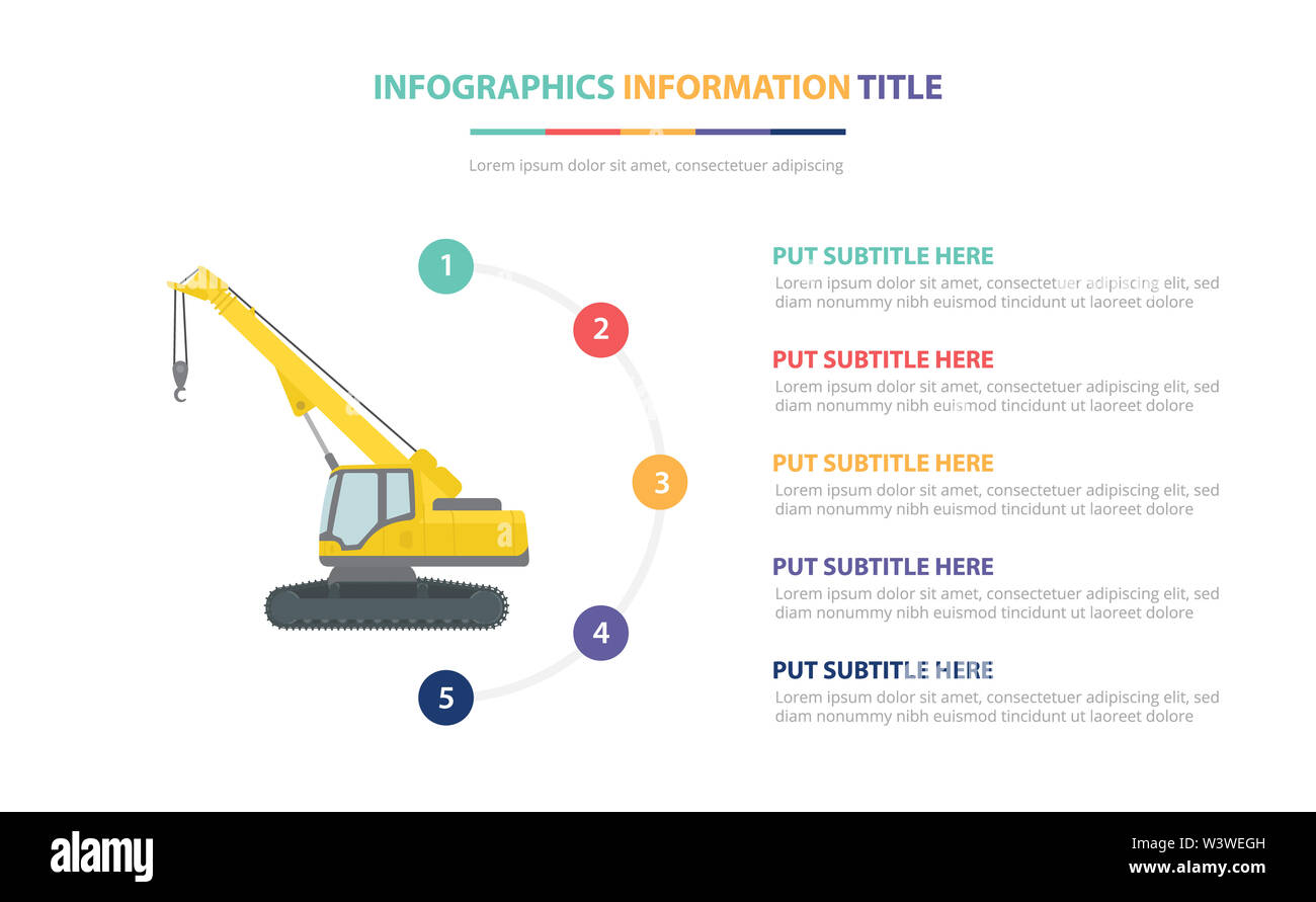 Lma infographic template concept avec cinq points liste et différentes couleurs, lignes modernes fond blanc - vector illustration Banque D'Images