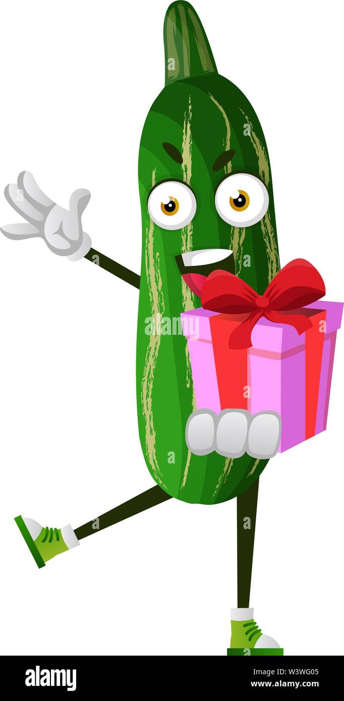 Concombre avec cadeau, illustration, vecteur sur fond blanc. Illustration de Vecteur