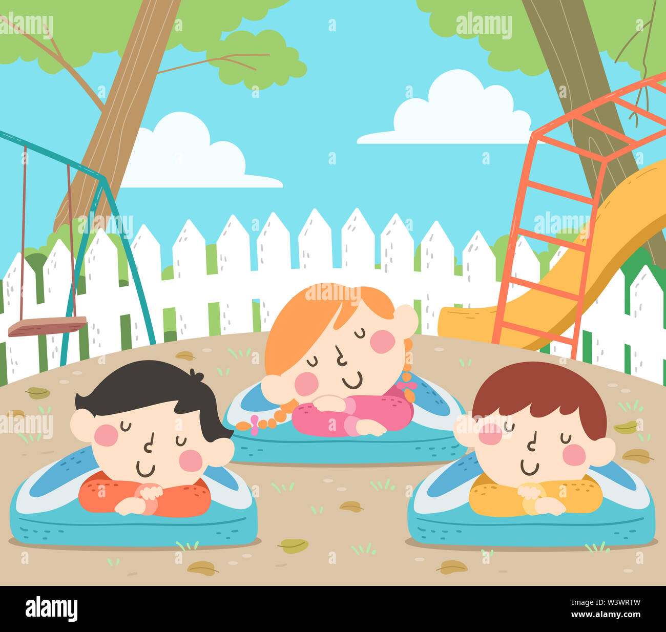Illustration d'enfants en tenant un pan de la Nature à l'extérieur par l'aire de jeux Banque D'Images