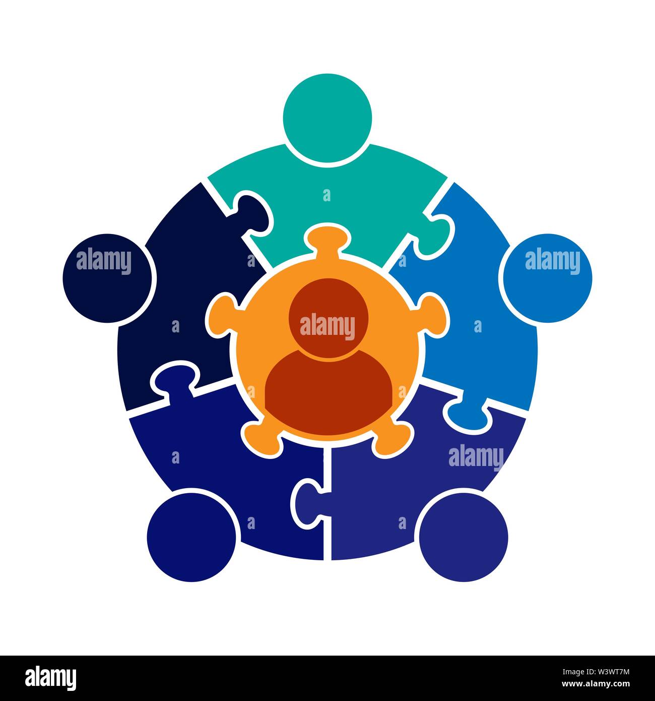 D'ÉQUIPE Logo.cercle dans la forme d'un puzzle de six parties. Modèle plat Illustration de Vecteur