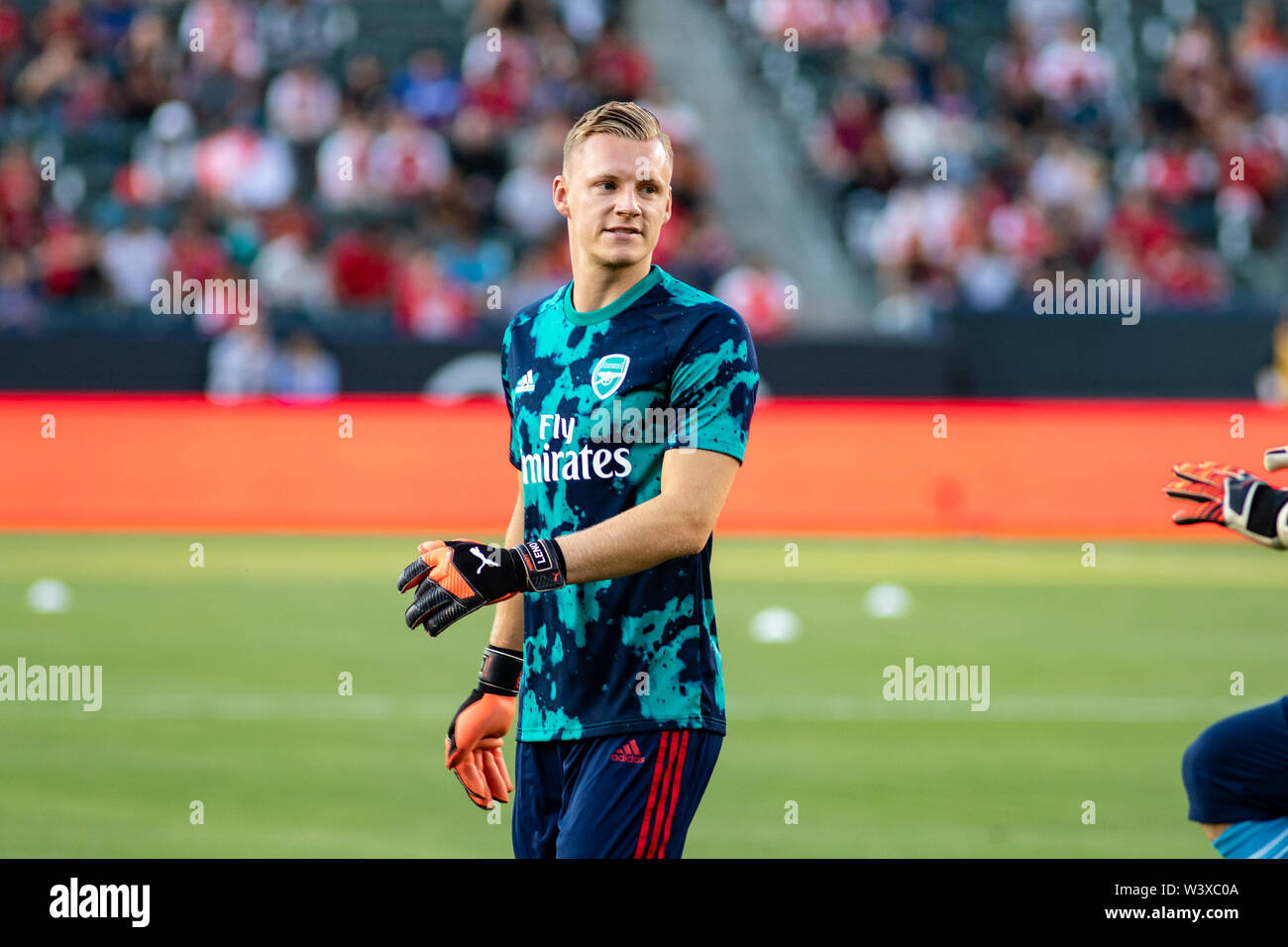 Los Angeles, USA. 17 juillet, 2019. Bernd Leno (1) se réchauffe avant le match contre Arsenal Bayern Munich, dans la Coupe des Champions internationaux. Crédit : Ben Nichols/Alamy Live News Banque D'Images