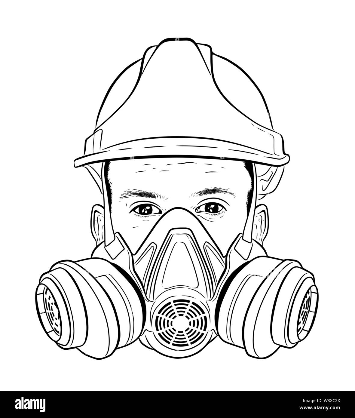 Visage humain avec masque à gaz et croquis vecteur hard hat Illustration de Vecteur